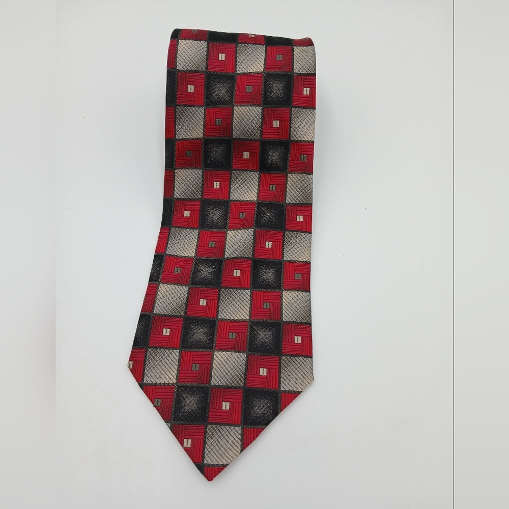 Dona/Dona Stylish Red and Black Checkered Tie 100% Silk